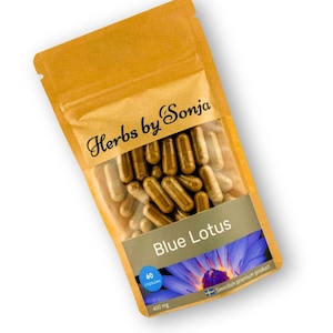 Cápsulas de Loto Azul de 400 mg. Extracto altamente concentrado 200:1. Sin rellenos, cápsulas veganas y ecológicas. Fabricadas en Suecia.