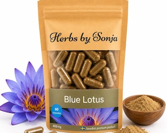 Blue Lotus 400mg Capsules, 200:1 Extract, Vegan, Swedish Made (60 Count)