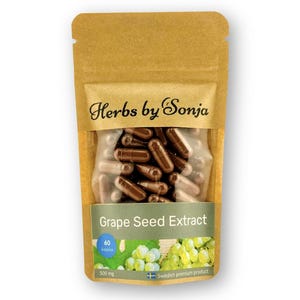 Traubenkern 500 mg Kapseln mit 95% Proanthocyanrichte, Organische Vegane Kapseln, Kräuterergänzungen, Adoptogen Heilmittel, Ayurveda Pflanzenstütze