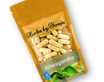 Capsule di Ashwagandha 400 mg / Estratto standardizzato di withanolidi / Vegano / 60 capsule / Withania somnifera / Prodotto in Svezia