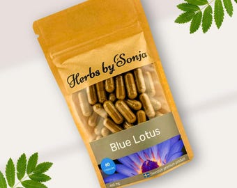 Blue Lotus 400 mg capsules. Highly concentrated 200:1 extract. No fillers, vegan capsules and eco-friendly.