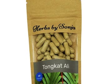 Tongkat Ali 450 mg capsules. Highly concentrated 200:1 ratio extract. No fillers, vegan capsules and eco-friendly.