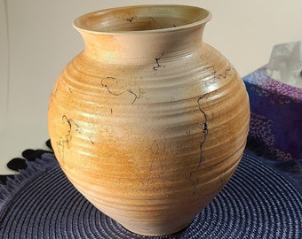 Horsehair Raku Pottery Vase, Signed Ceramic Vase