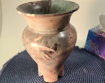 Smoke Fired Ceramic Vase with Bamboo Leaf Design