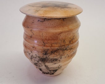 Ceramic Horsehair Canister, Horsehair Raku, Native American Style, Horsehair Ceramic Jar, Ceramic Stash Pot, Horsehair Raku Lidded Pottery