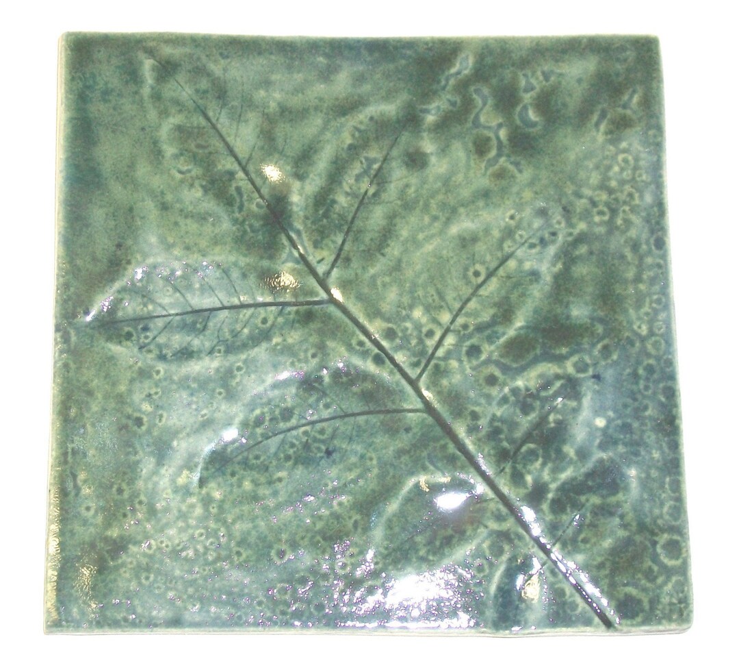 Green Handmade Ceramic Tile Ceramic Leaves Tile 8x8 Hand Etsy