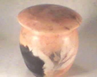 Handmade Smokeware Pottery Container, Leaf Imprint, Carol Ratliff