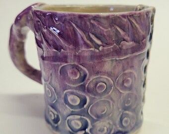 Handmade Purple Stoneware Mug, Textured Ceramic Coffee Mug