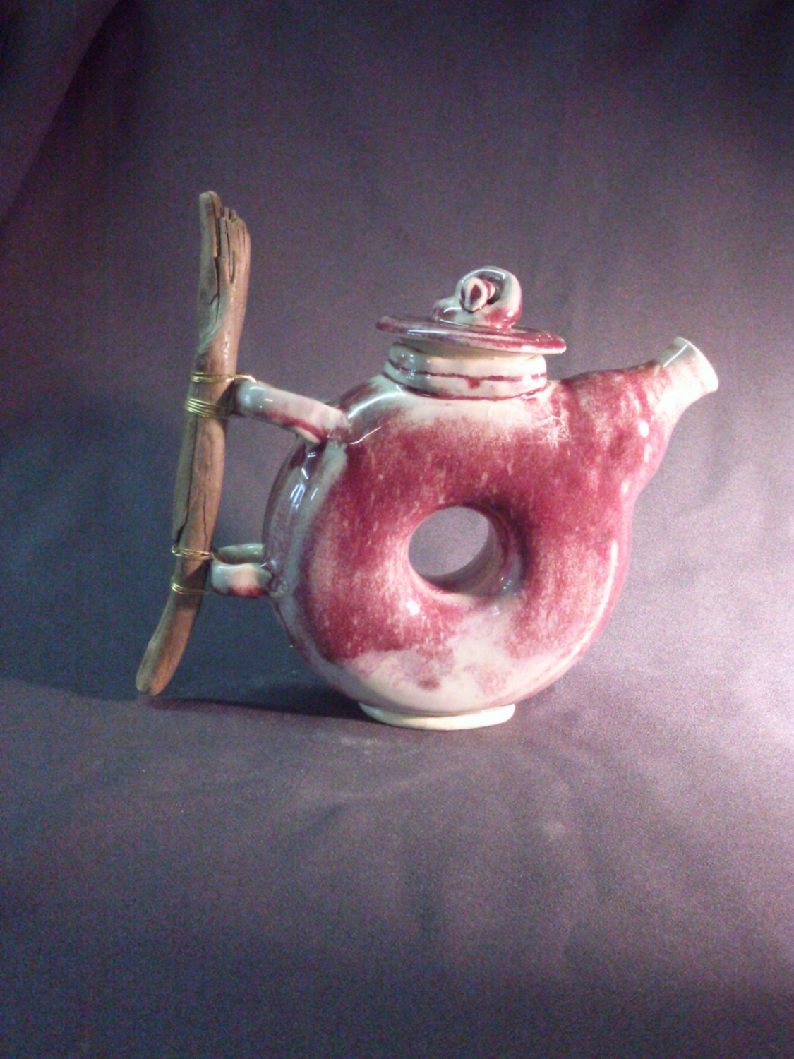 Ceramic Donut Teapot Wood Handle Teapot Stoneware Teapot Etsy