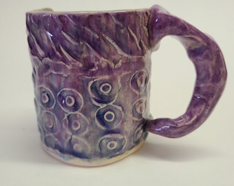 Purple Textured Stoneware Coffee Mug, Hand-built Ceramic Tea Mug
