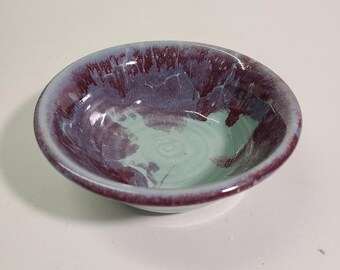 Small Stoneware Bowl, Turquoise and Purple Glaze, 5 inch