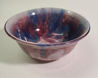 Wheel Thrown Serving Bowl, Red White Blue Glazes, Use for cereal, salads or Party decor