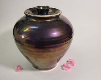 Handmade Iridescent Ceramic Jar with Lid, Kosai Pottery Canister