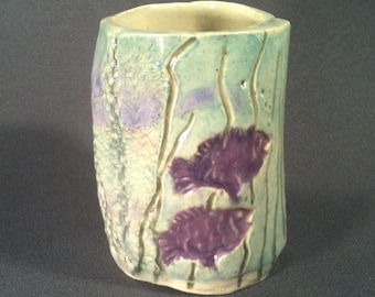 Handmade cup, Underwater Fish Pottery Cup, Handpainted Ceramic Drinkware