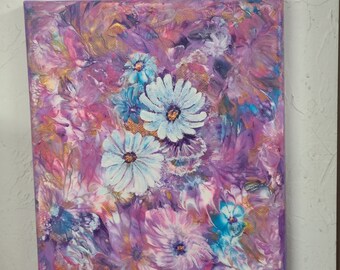 Handpainted Acrylic Floral Painting on Canvas, Purple, Pink (8x10)