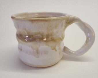 Handmade Ceramic Coffee Mug, Buttery Creme Glaze, Twisted Handle