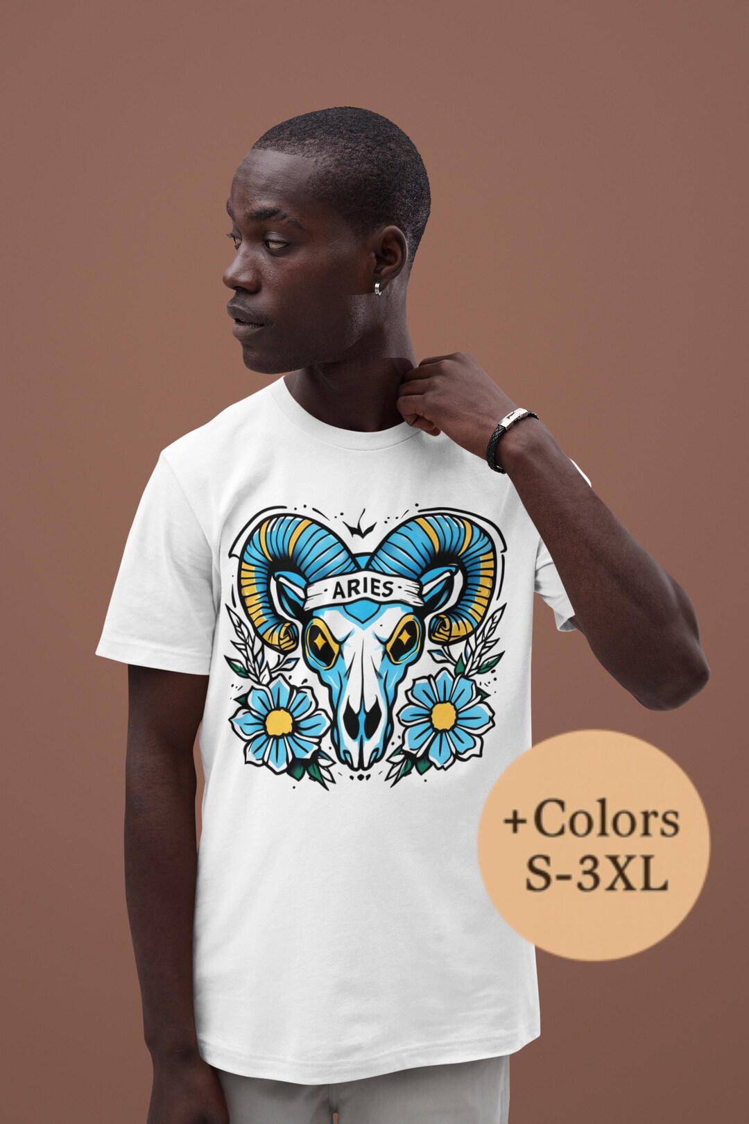 Aries Zodiac Ram Skull T-shirt: Astrological Shirt With Floral Horns ...