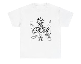 Maglietta Grunge Destroy – Maglietta vintage Y2K Streetwear, grafica punk audace, estetica grunge Y2K anni '90, maglietta streetwear urbana, grafica punk rock