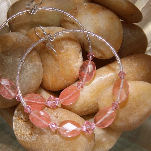 Cherry Rose quartz glass Hoop earrings   Oh So Glamorous
