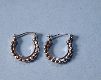 Hoop Earrings 925 Sterling Silver Small  Beaded