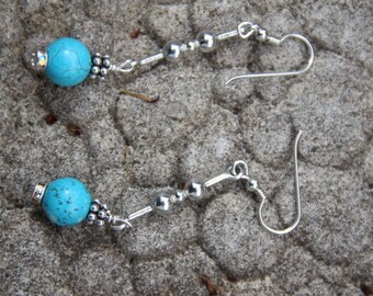 Turquoise Stone Earrings Dangle  sterling silver  BARBELLS