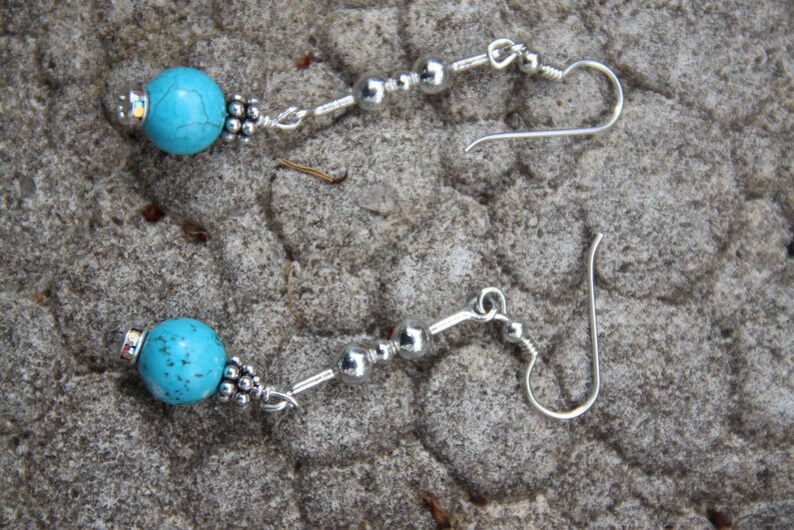 Turquoise Stone Earrings Dangle sterling silver BARBELLS