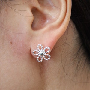 Flower Earrings Sterling Silver Beaded Wire post earrings image 1