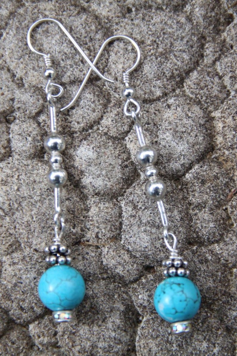 Turquoise Stone Earrings Dangle sterling silver BARBELLS