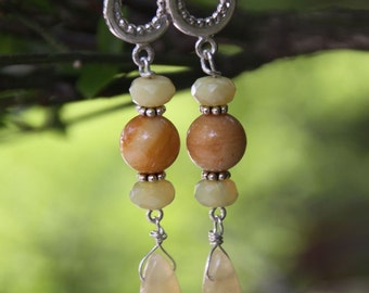 Earrings Yellow Jade, Serpentine, Golden Jade - Sterling Silver -  Dangles  LIMONE LIMONE -