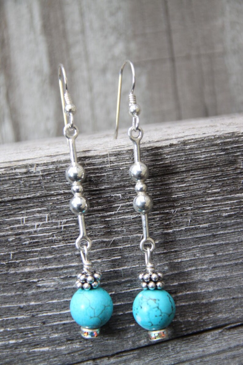 Turquoise Stone Earrings Dangle sterling silver BARBELLS