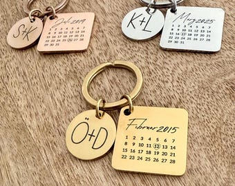 Partner Schlüsselanhänger personalisiert Kalender Edelstahl Gold Rose Silber Valentinstag Jahrestag Paar Pärchen Geschenk Liebe Hochzeit