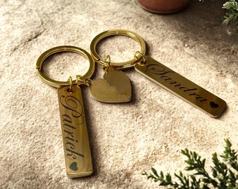 Partner Schlüsselanhänger personalisiert Edelstahl Gold Silber Valentinstag Paar Pärchen Hochzeit Geburtstag Jahrestag Geschenk Liebe