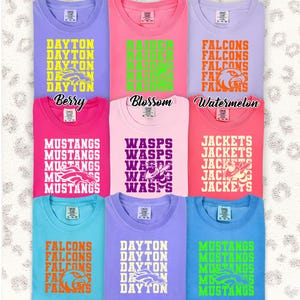 Neon Custom Mascot Comfort Colors Shirt, High School College Football Shirt, Personalized Mascot Tee, School Shirt, Custom Sports Team Shirt
