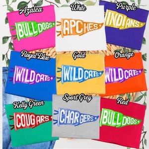 Vintage Aquarell Wimpel Maskottchen Bella Canvas T-Shirt | Benutzerdefinierte Bella Canvas School Spirit Tee mit Ihrem Team Namen & Farben für den Spieltag