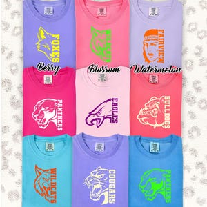 COMFORT COLORS Neon Mascot Custom Tee, Custom Mascot Shirt, Retro School Shirt, Sports Team Shirt, Baseball Spirit Tee, Football Mascot Tee