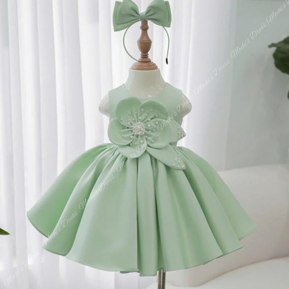 mint green bow dress Madison Lace and Bow Dress- Green S