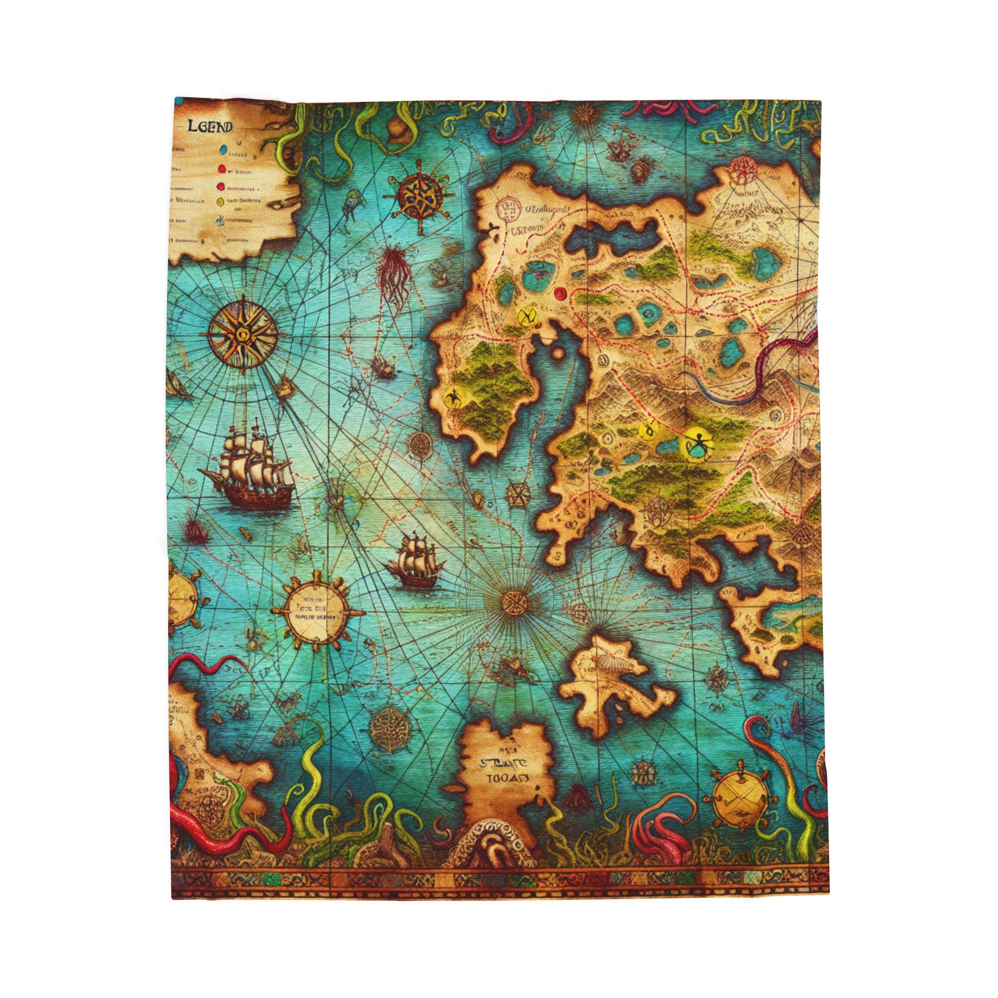 Plush Blanket, Pirate Treasure Map Design, Father's Day Gift, Cozy Throw, Kids Adventure Decor, Bedding