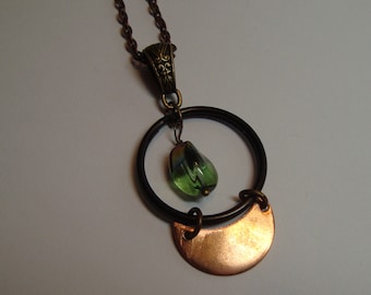 Artisan Made Mixed Metal Pendant Necklace with iridescent bead