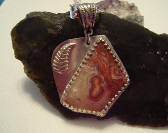 Red Creek Jasper Gemstone and Sterling Silver Pendant, Handmade, 25Inch Silver Filled Chain, Male or Female