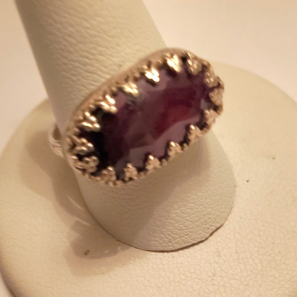 Beautiful Ruby and Sterling Silver Ring, .925 Sterling Silver, Hand Fabricated, Size  7 1/2, Birthday, Christmas,  Friend