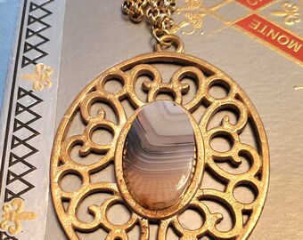 Bronze Pendant with Chalcedony Quartz Setting on bronze chain