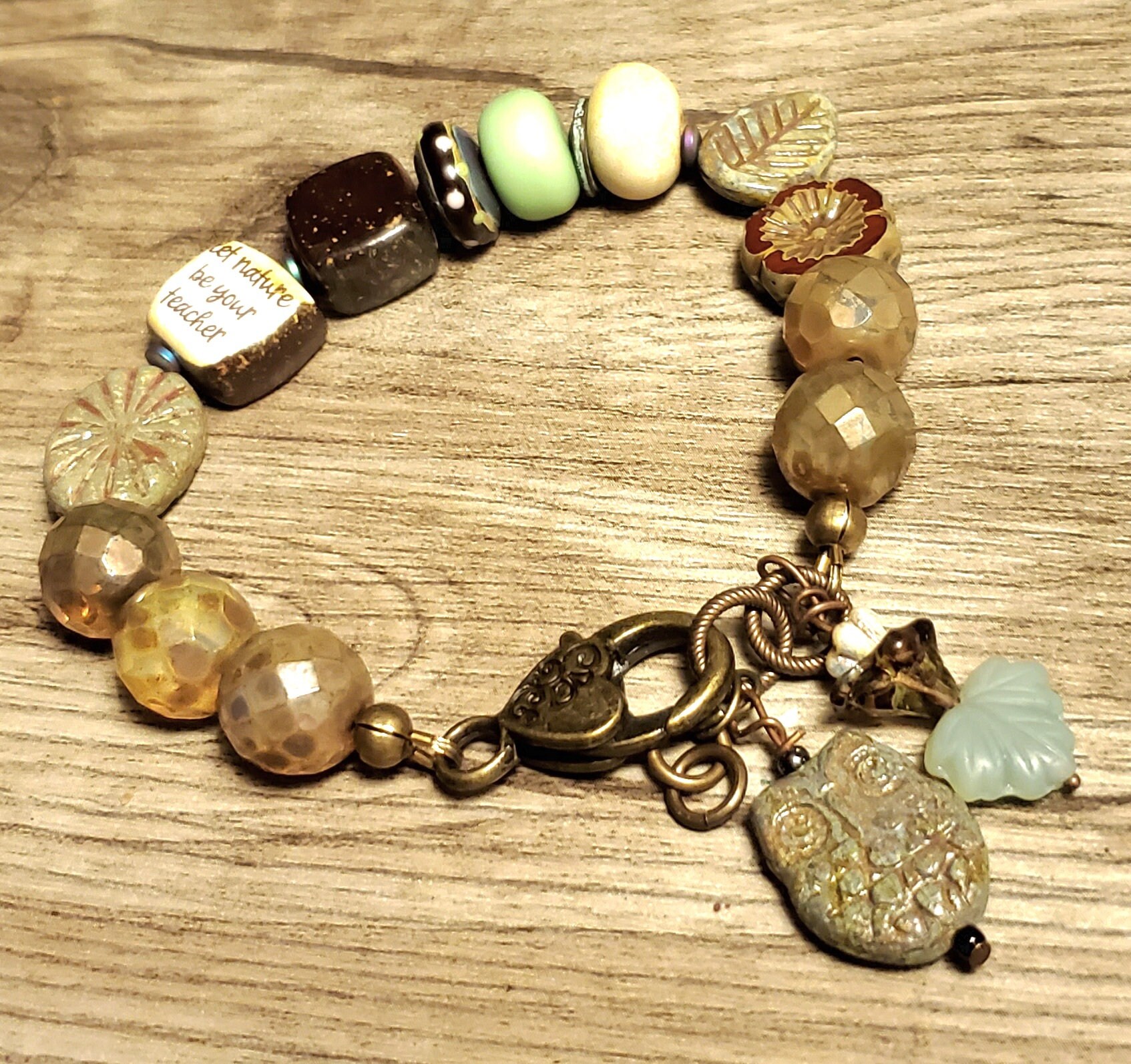 Owl Bracelet with Lampwork and Czech glass beads