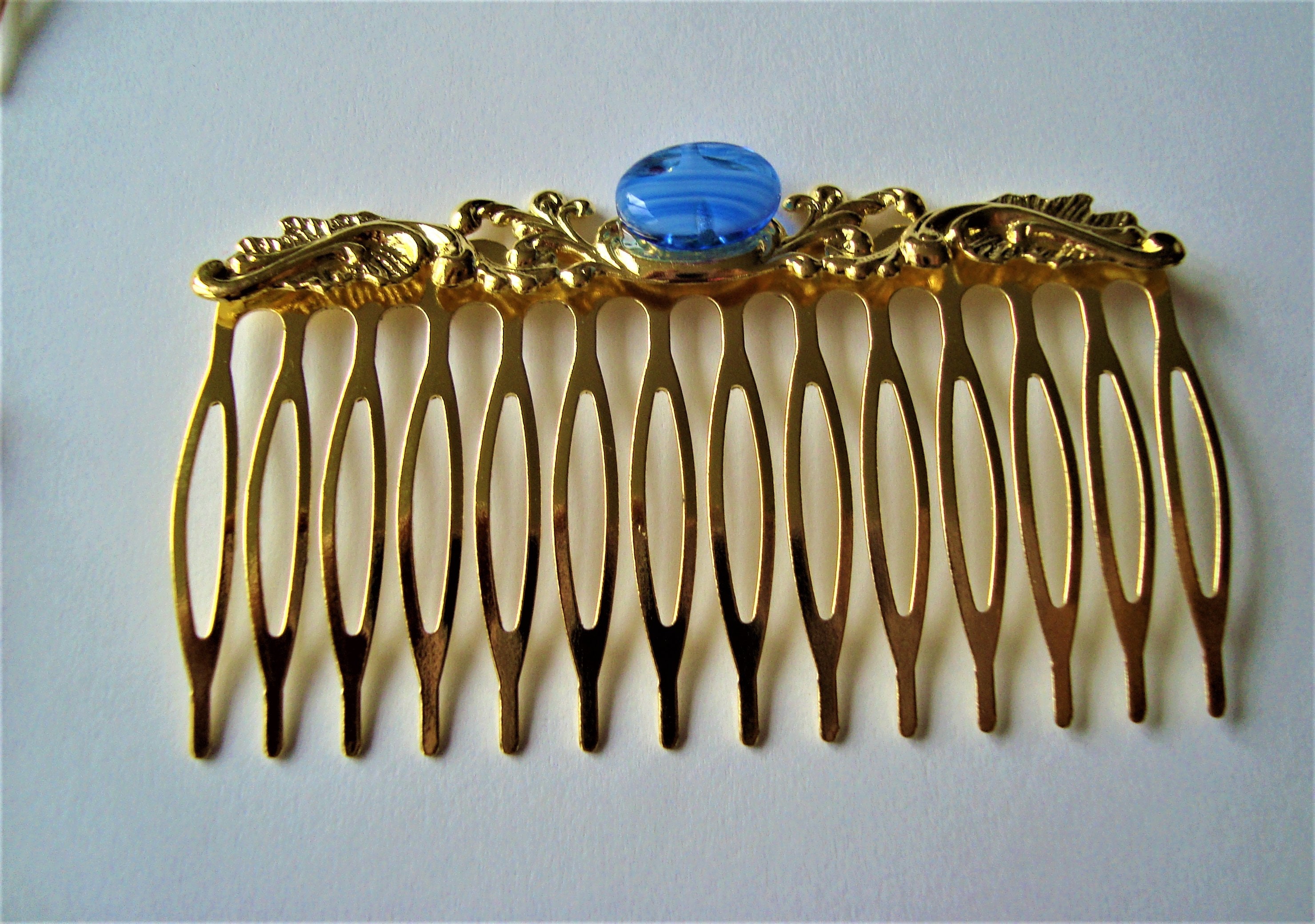 Gold Hair Combs with Pink Dark Blue or Light Blue Gemstones Etsy