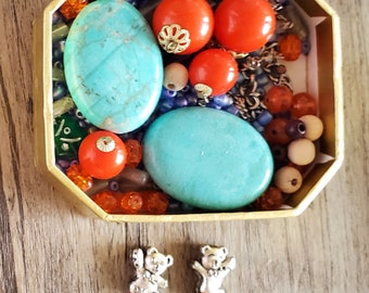 Bead Soup with pair of Turquoise beads, 2 pair of Orange beads and more including Teddy Bear Charms