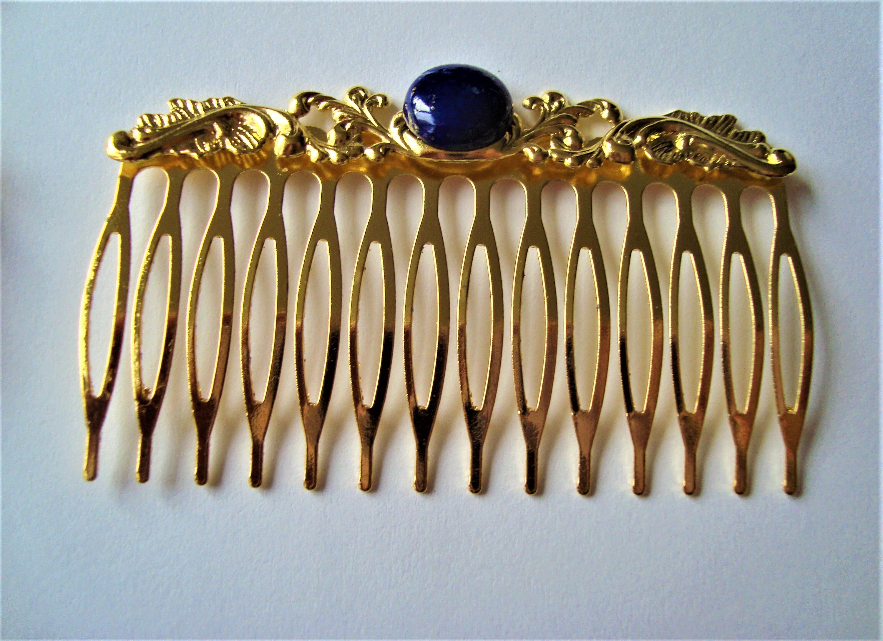 Gold Hair Combs with Pink Dark Blue or Light Blue Gemstones Etsy