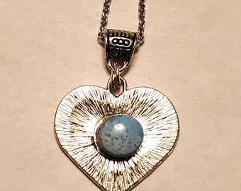 Heart pendant with Turquoise gemstone and 20 inch chsin