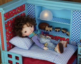 Wooden Bed For Tiny Boy Dolls Diorama 1/6 Irrealdoll Lati Pukiefee Nikki Britt Ellemenno Cupcake Red Blue Cars