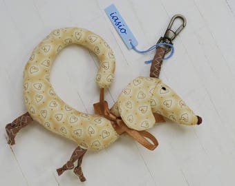 Brown Dachshund Dog Key Ring Small Pendant Key Chain Toy Handmade Soft Hearts Gift Christmas Holidays Valentine's Day