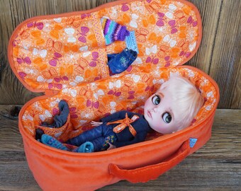 Travel Bag Sleeping Protective Doll Case Blythe Littlefee Nora Faylini Doll 1/6 Bjd Orange Butterflies Velvet