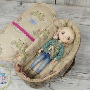 Travel Bag Sleeping Length 36cm Protective For Small Stella Connie Lowe Paola Doll Case Handmade Velvet Beige Bicycles Bikes image 3